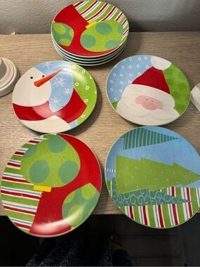 Oneida Holiday Salad Plates in Red, Green, Blue